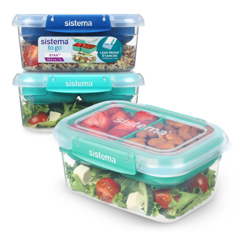 Sistema To Go Stax Leakproof Food Storage Containers | 1 L | Airtight & Stackable Meal Prep Containers With Lids | Adult Lunch Boxes For Officeschool
