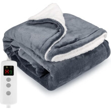 PROALLER Heated Blanket, Electric heated throw 200x150CM Grey, 10 Levels &1-9H Timer Auto-Off, Machine Washable