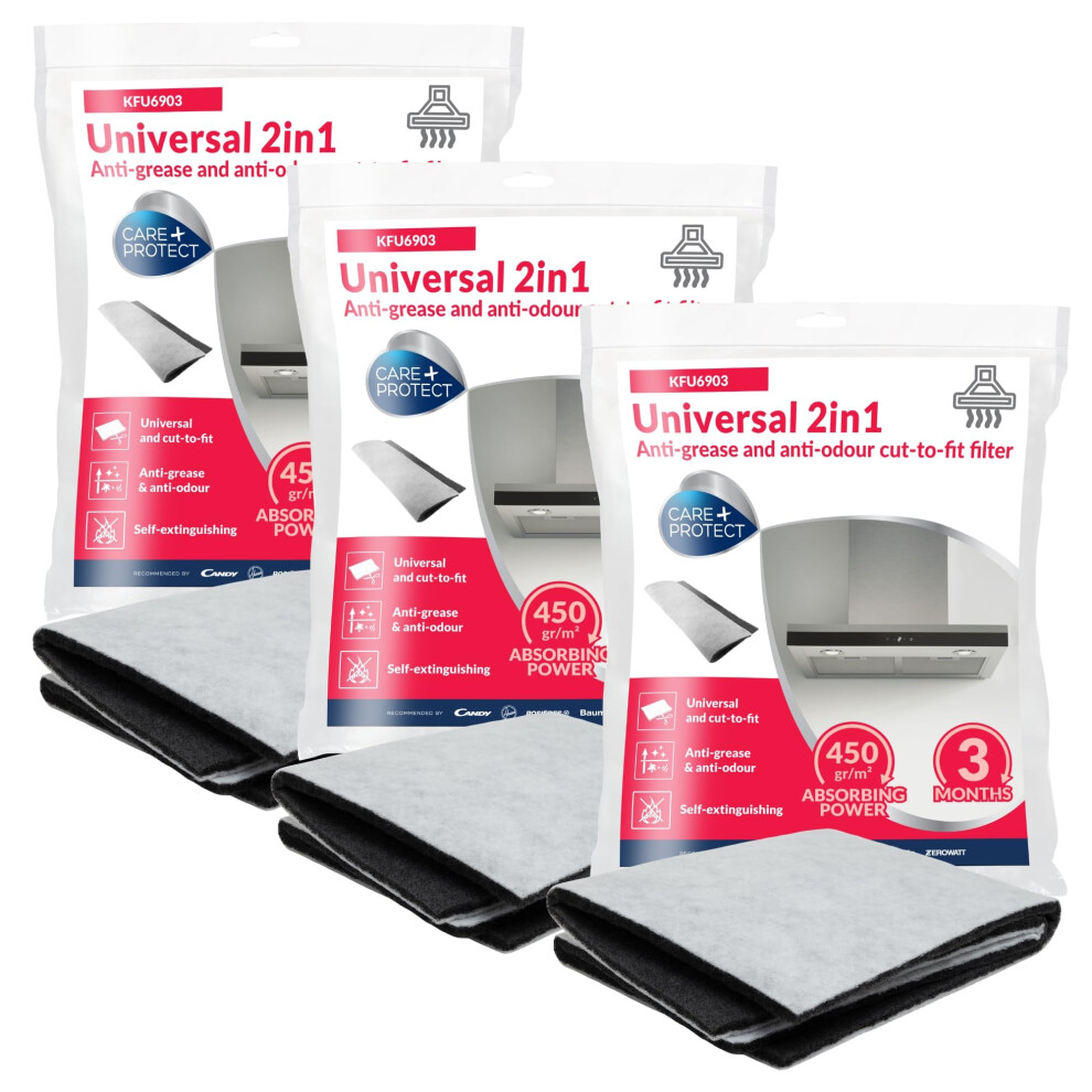 CareProtect 2 in 1 AntiGrease and AntiOdour Filter for Hoods  Universal  Cu