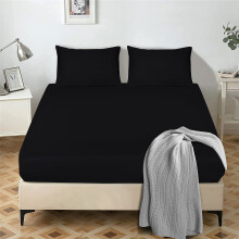 My home store Black Fitted Sheet Double Bed- 25 cm Deep Brushed Microfiber Ultra Soft No-Iron Wrinkle-Resistant Plain Dyed Fitted Bed Sheets - Hypoal
