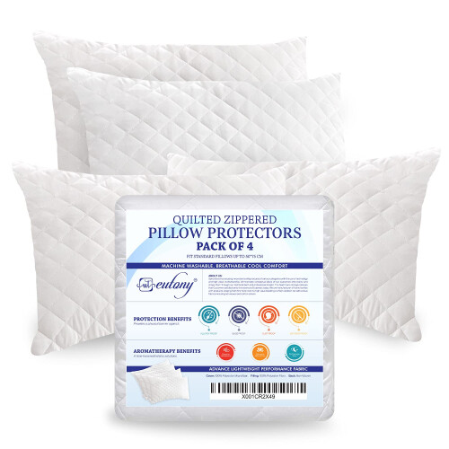 Eutony Pillow Protectors 4 Pack Quilted Zipped