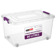 BH | 80L - Large Plastic Storage Box with Lids on Wheels | Pack of 1 | Heavy Duty | Stackable Clear Boxes |Containers Use for Home, office, Kitchen, a