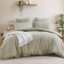 Aisbo Double Size Duvet Cover Set 3Pcs Reversible Bedding Bed Set Taupe an