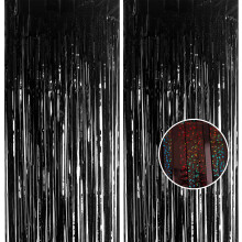 2pcs Glitter Black Tinsel Curtain Foil Fringe Backdrop 3.2 x 8.3ft