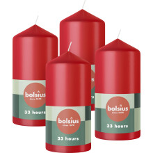 Bolsius Pillar Candles Red 4Pack 12 x 6 cm Decorative Household Candles