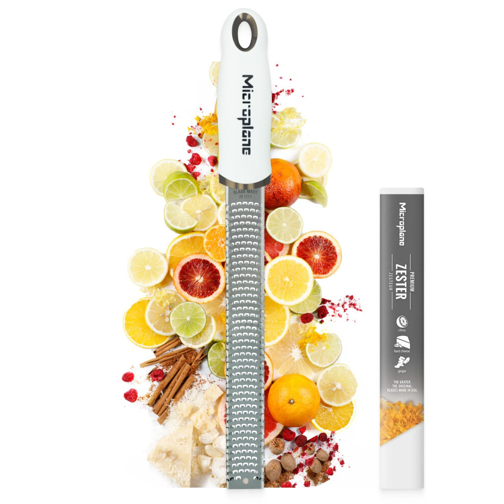 Microplane Zester Grater In For Citrus Fruits Hard Cheese Ginger Choc White