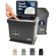 Tydi 4.5L Food Waste Bin with Press-Button Lid (2 Pack) – Compost Bins for Kitchen - Anti-Slip Base and Secure Lid Kitchen Compost – Small Indoor