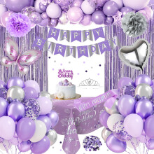 Purple Birthday Decorations - Purple Silver Party Decorations Set Happ