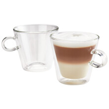 Judge Duo Flare Set of 2 Latte Glass Coffee Cups with Handle Hollow Vacuum