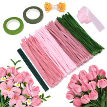 Pipe Cleaners for Craft Flowers 300PCS – 30cm Chenille Stems Pipecleaners Kit with Flower Stems, Stamens, Floral Tape & Ribbon for DIY Flowers, Kids