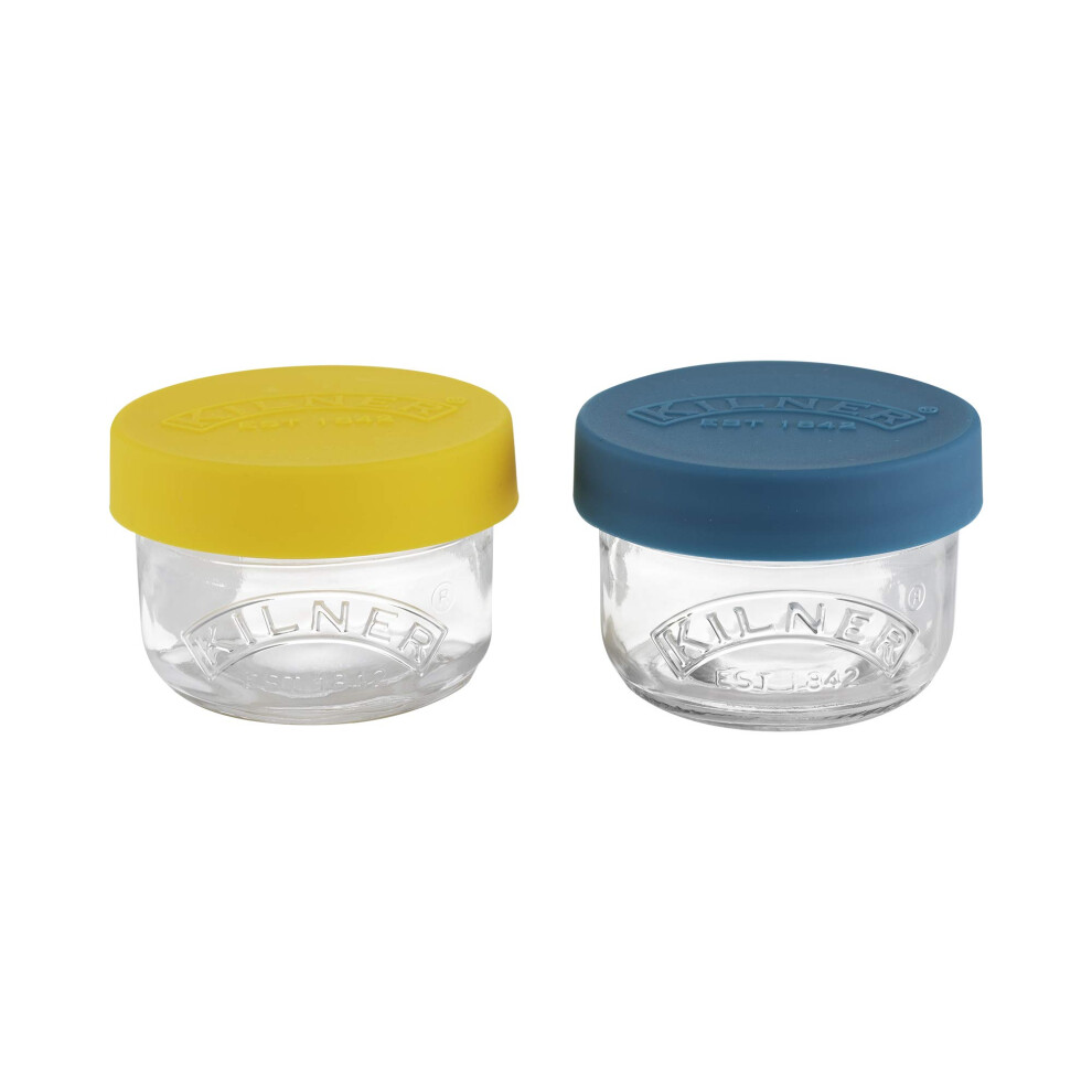 Kilner Snack And Store Pots Set Of 2 Glass Jars With Leakproof Silicone Lid