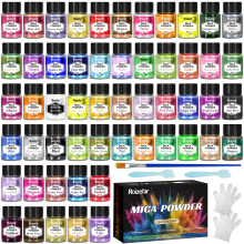 Roizefar Mica Powder, 54 Colours x 5 g Pearlescent Epoxy Resin Pigment Metallic Powder for Soap Paint, Jewellery Making, Nail Polish, Epoxy Resin, Ca