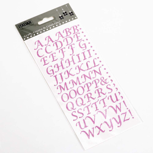 15mm Script Pink Glitter Self Adhesive Alphabet Sticker Letters Craft Embel