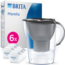 BRITA Marella Water Filter Jug Graphite (2.4L) Half Year Pack incl. 6x MAXTRA PRO Pure Performance cartridge - fridge-fitting jug with digital LTI an