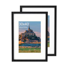 30x40 Picture Frame set of 2 Black Wooden Photo Frames 30x40 cm with Mount