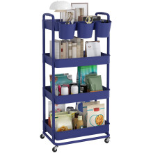 JIUYOTREE 4-Tier Plastic Rolling Storage Cart Utility Cart with Extra