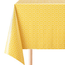 KP HOME Square Shape Yellow PVC Wipe Clean Oilcloth Tablecloth With White F