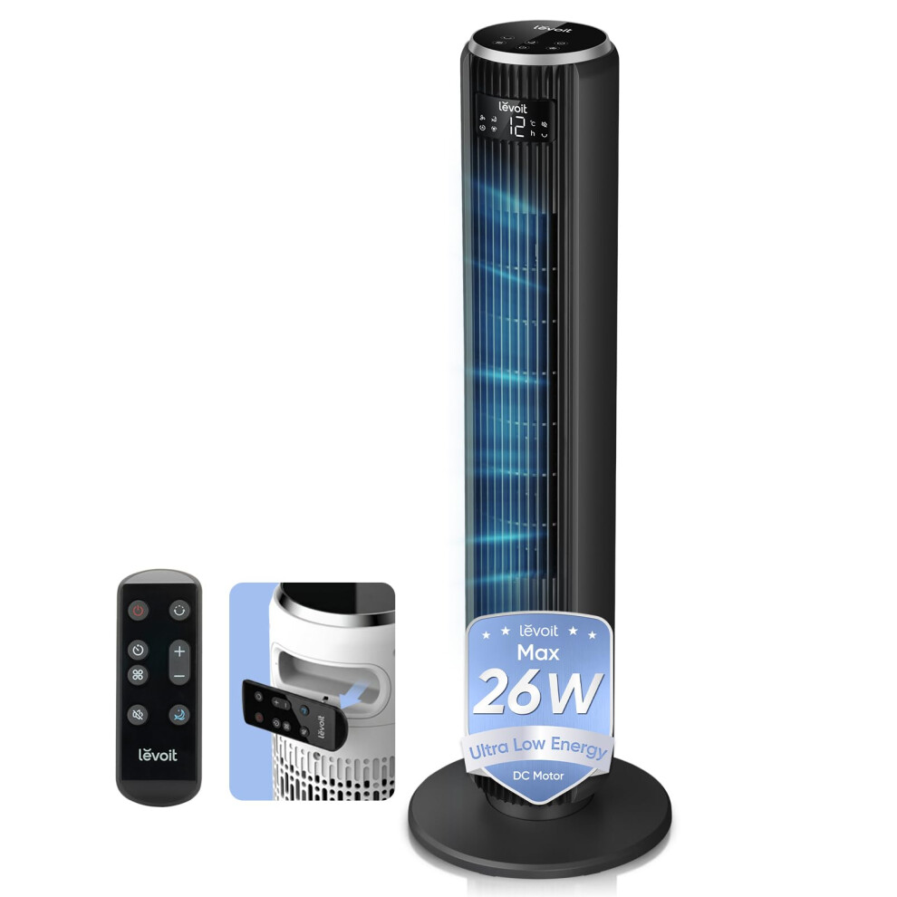 Levoit 20Db Silent Tower Fan, 5.5W-26W Energy Saving Fan For Bedroom & Home, Powerful Cooling With Dc Motor, 4 Modes 12 Speeds, Advanced Sleep Mode,