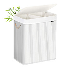 SONGMICS Laundry Basket with Lid Bamboo Laundry Basket with 2 Sorting Com