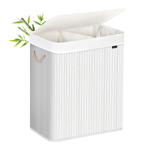 Songmics SONGMICS  Laundry Basket with Lid  Bamboo Laundry Basket with 2 Sorting Com