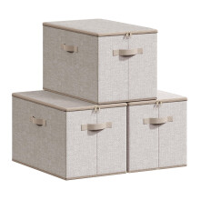 SONGMICS Foldable Storage Organiser Boxes Storage Basket Bins with Lids Han