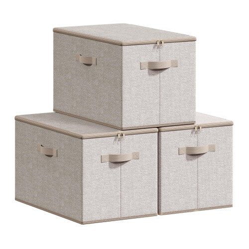 Songmics SONGMICS Foldable Storage Organiser Boxes Storage Basket Bins with Lids Han