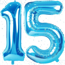 Foil Number 15 Digital Balloons  40 Inch Blue Balloons for 15th Boys  Girls