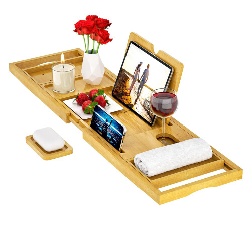 Banlilu Premium Bathtub Caddy Tray  Expandable Bath Tray  Adjustable Bathro