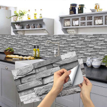 24 Sheets Grey Tile Stickers Peel and Stick Vinyl Backsplash Tiles Self Adh