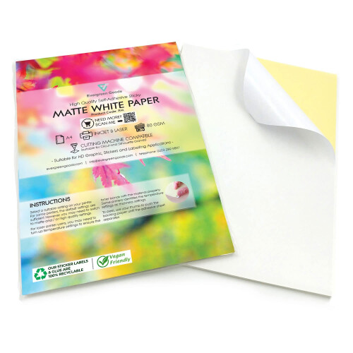 Evergreen Goods Ltd 50 Sheets A4 White Self Adhesive Matte Sticker