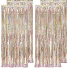 4Pcs 33ft x 82ft Tinsel Curtain Backdrop Champagne Gold Glitter Metallic Ti