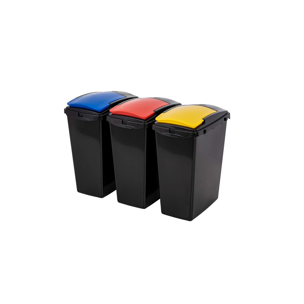 Addis Recycling 40 Litre Set Of 3 Waste Utility Plastic Bins Interlocking C