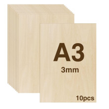 WISYOK A3 Plywood Sheets, 10pcs 3mm Basswood Sheet, 420x300mm | Unfinished Plywood Board for Crafts, DIY, Wood Engraving, Laser Projects