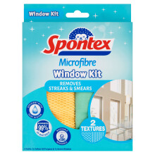 Spontex Microfibre Window Kit - 2 Wipes - Efficient with Just Water