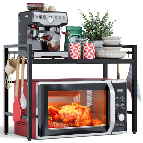 NETEL Expandable Microwave Shelf 2 Tier Microwave Stand with 8 Hooks air fr