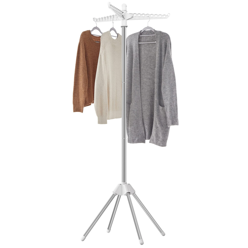 Songmics Clothes Airer, Clothes Drying Rack With 3 Rotatable Arms For Hangers, 4-Leg Indoor Folding Laundry Rack, Stainless Steel, For 27 Pieces Of C