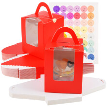 KEYIDO 30 Pcs Individual Cupcake Boxes Red Single Cupcake Boxes 1 Hole Cake