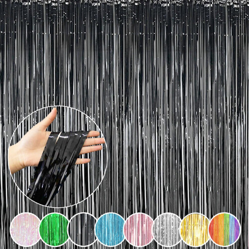 2 Pack Metallic Tinsel Foil Fringe Curtains