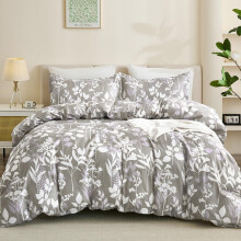 DJY Duvet Cover Set King Size Green Floral Leaves Design 3Piece Bedding Set