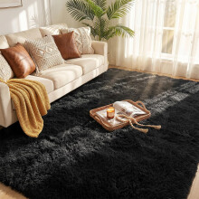 LNZHAO Rugs Living Room 160x230cm: Soft Fluffy Black Area Rugs for Bedroom - Washable Rug Antiskid Shaggy Carpets