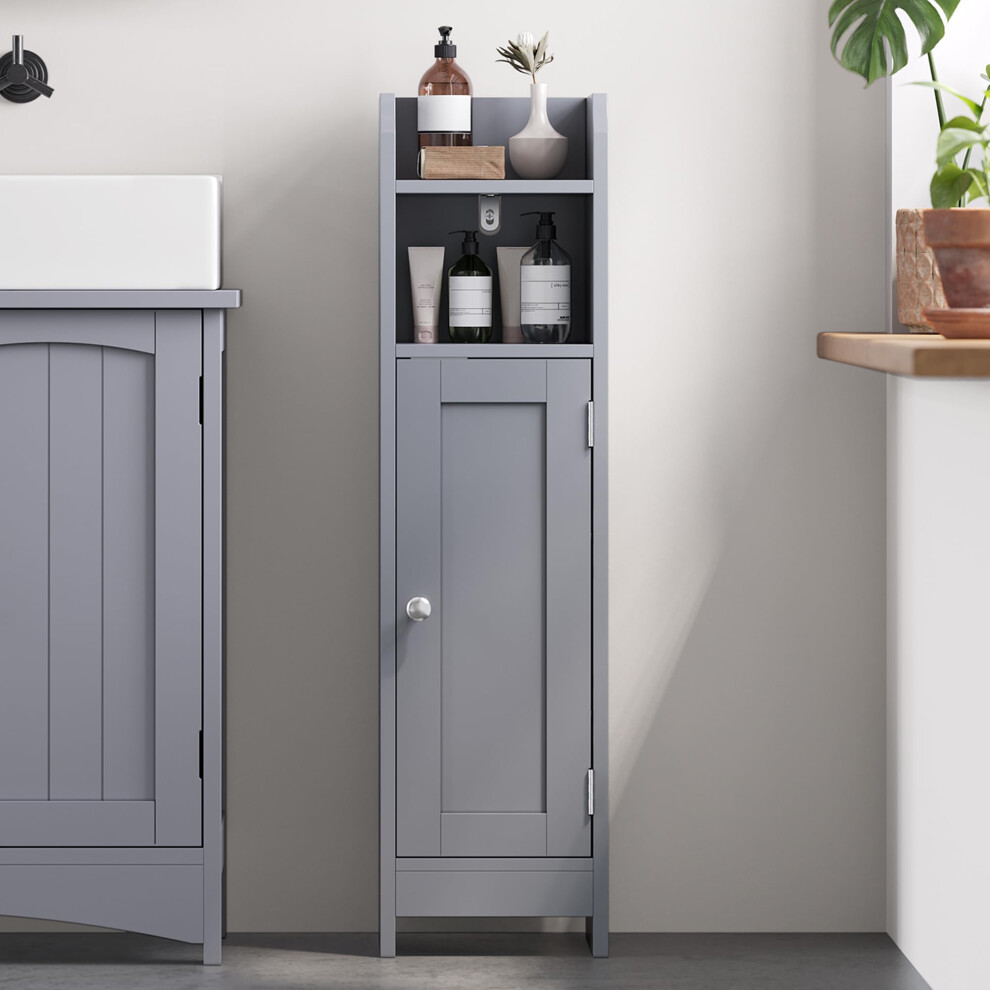Vasagle Slim Bathroom Floor Storage Cabinet With Door And Shelves Freestand