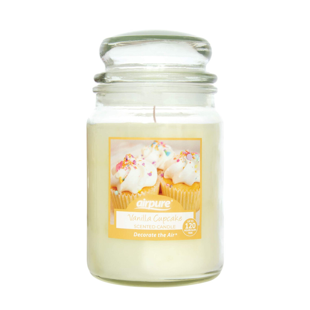 Airpure Large Candle Scented Vanilla Cupcake Fragrance 18Oz Jar 120 Hour Or