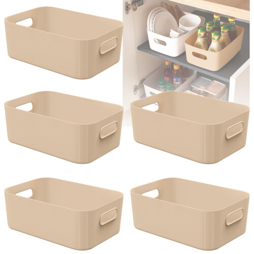 WH 5 PCS Orange Plastic Storage Boxes with Handle Small Plastic Baskets Rec