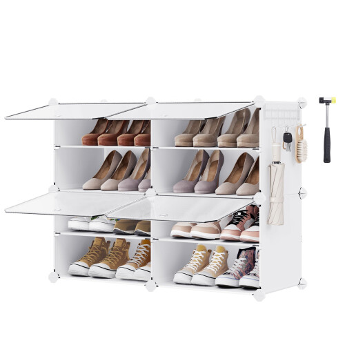 Songmics SONGMICS Interlocking Shoe Rack Plastic Shoe Storage Cabinet 4Slot Modular