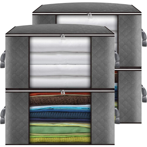 Cleaneaty Clothes Storage Bag 4Pack 90L Large Capacity Solution Organizer for Clothes, Duvets, Comforters, Blankets