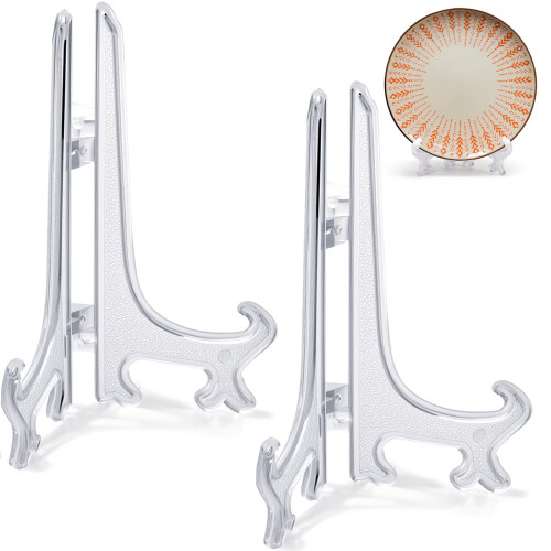 Funzhan 2pcs Clear Acrylic Easels Plastic Plate Stands Holders Fold Display