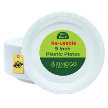 XIMOGO Reusable Plastic Plates 100 Count