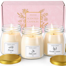 Scented Candles Gift Set, Soy Wax Candles of Lavender & Jasmine, Orange, Сеdarwood, 3 x 4.2oz 90 Hours Burn Time, Perfect Candles Gifts for Women, B