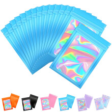 50pcs Holographic Mylar Bags 105x15cm Blue Smell Proof Resealable Sweet Po