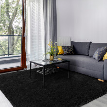 SOANNY Living Room Area Rug Black Large Soft Fluffy Shaggy Carpet for Bedro